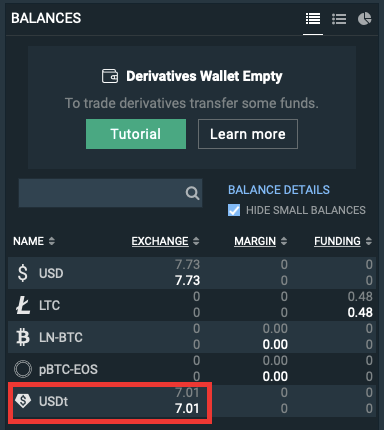 The Bitfinex Derivatives Wallet is a dedicated wallet for managing funds used in the derivatives market on Bitfinex.