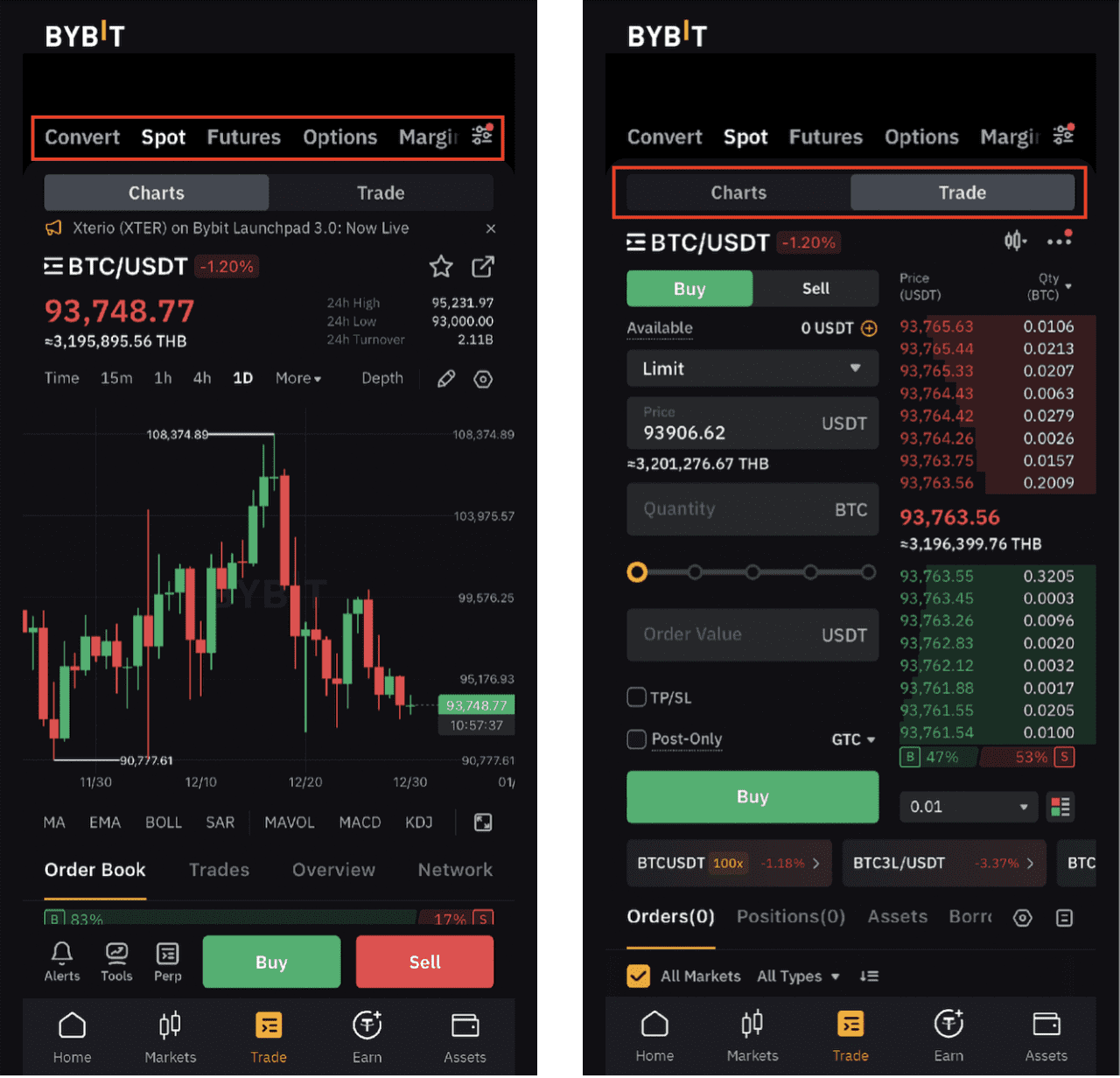 Bybit’s mobile app allows traders to execute margin trades on the go.