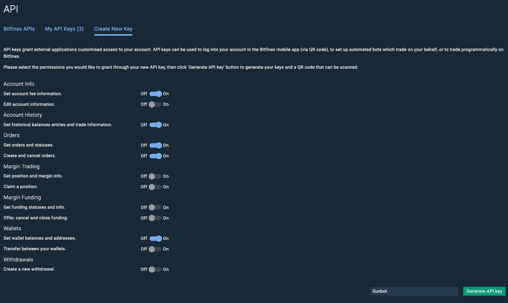 Create a Bitfinex API Key for Your Bot